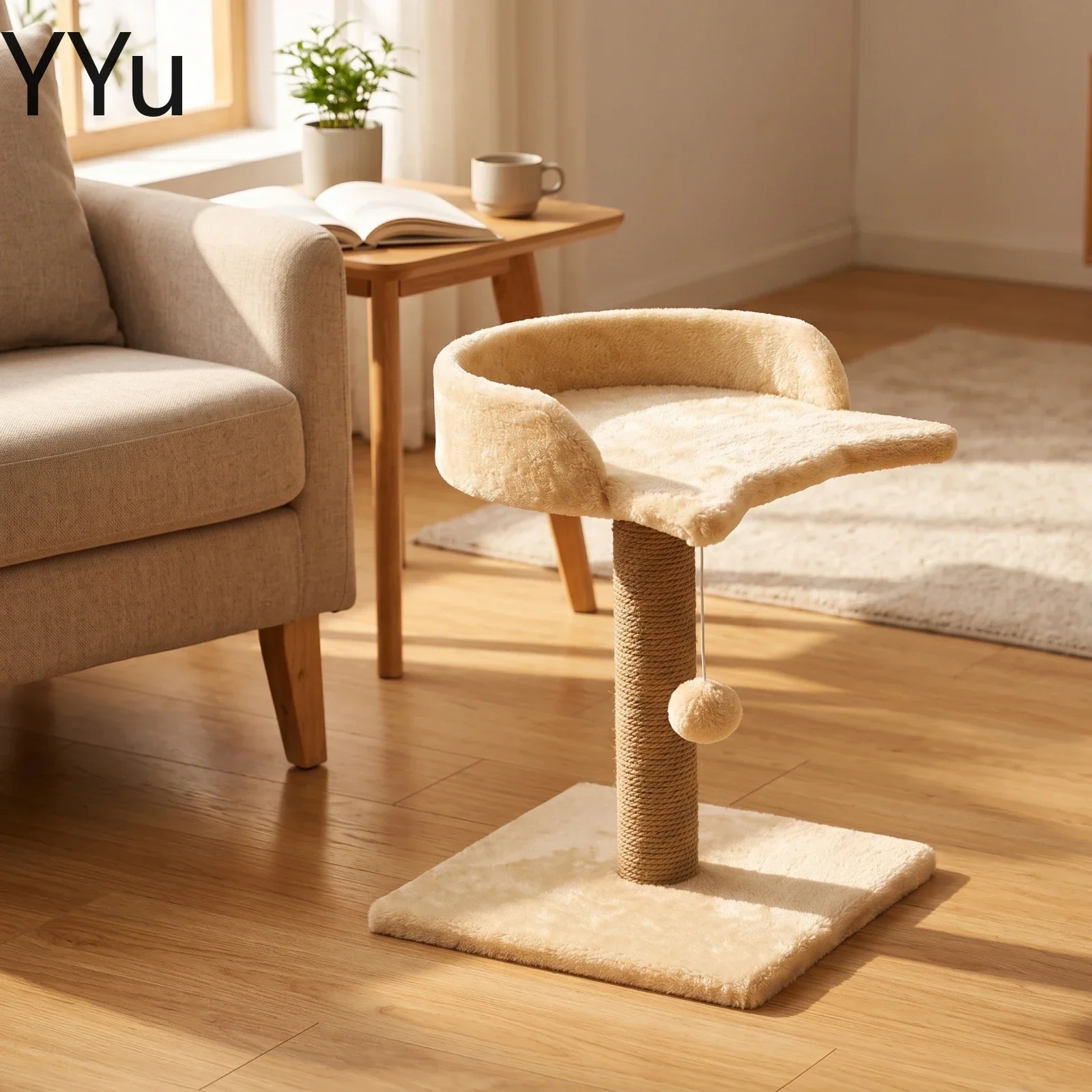 Cat Tree with Perch Bed Sisal-Wrapped Cat Scratching Post with Bed Pet Furniture Compact Space-Saving for Cats, Apartments