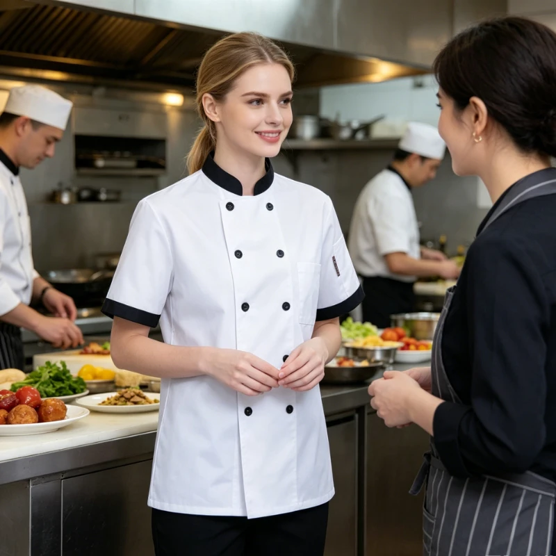 Catering Work Uniform Double-breasted Workwear for Chinese and Western Restaurants Hotel and Restaurant Stain-resistant Uniform