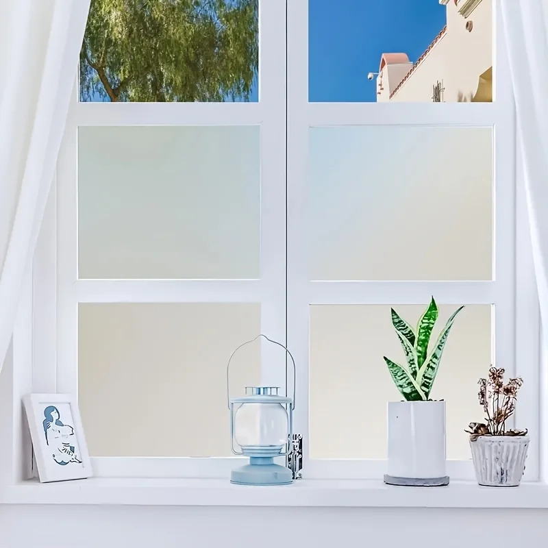Frosted Privacy Window Film Static Cling No Glue Heat Control Translucent Removable for Bathroom Home Office Glass