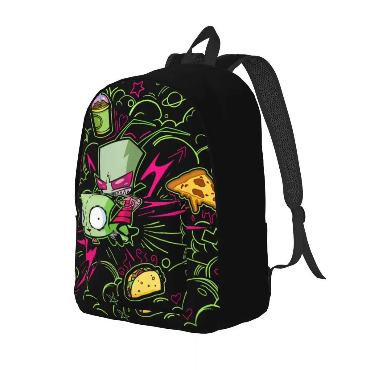 Invader Zim Riding Gir Neon Doodle Mayhem Backpack for Men Women Cool High School Travel Daypack Laptop Computer Canvas Bags