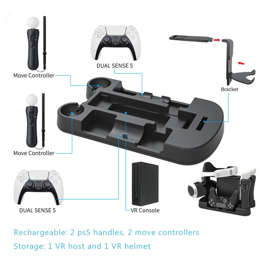 Base de charge 6 en 1 pour PS5 VR Move, contrôleur de jeu, support de support, support de station S6, casque hôte VR