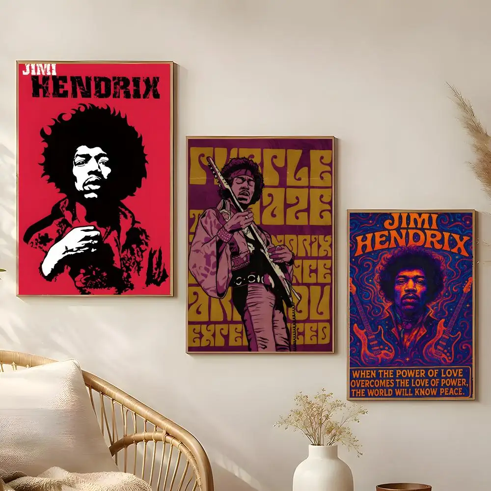 Singer Jimi Hendrix Poster Poster Self-adhesive Art Waterproof Paper Sticker Coffee House Bar Room Wall Decor