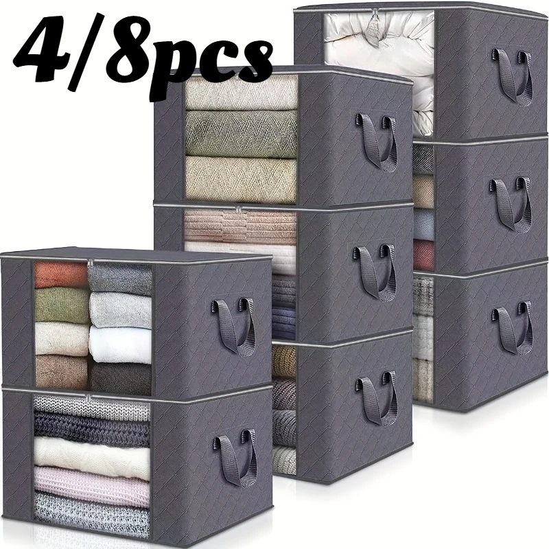 4/8pcs Wardrobe Closet Clothes Organizer - Foldable Clothing Storage Box & Bag, Blanket & Bedding Storage Bin for Organization