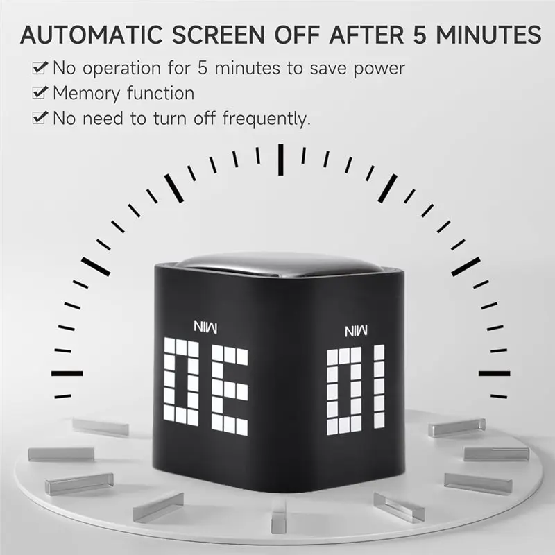 Y42A-Preset Timer 5, 10, 30, 60 Minutes, Desk Cube Gravity Sensor, Mute Function For ADHD, Ideal For Work, Study, Kitchen