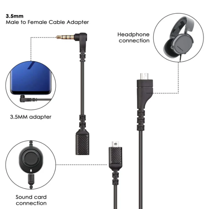 Wymienna karta dźwiękowa USB ChatMix Dial do przedłużacza zestawu słuchawkowego Kabel audio do gier SteelSeries Arctis 3 5 7 Pro