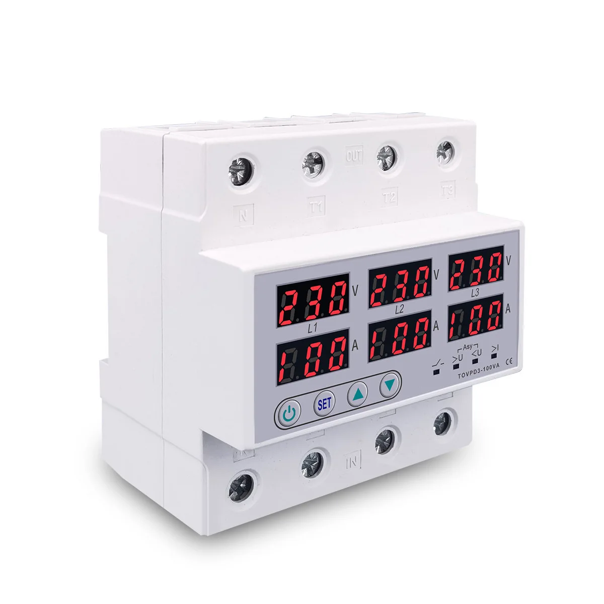 1pcs Three-phase Voltage Relay 3P Ammeter Overvoltage 100A Without N 380V Voltmeter White Electrical Systems Electrical Supplies