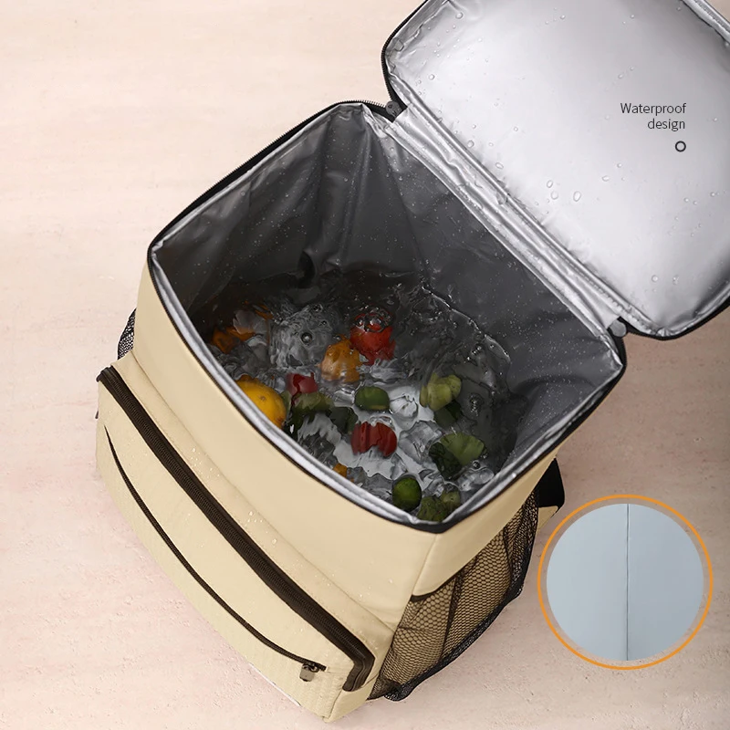 1Pc 17L Large Capacity Insulated Backpack Cooler Oxford Cloth Waterproof Beer Bag with PEVA Lined Ice Traps for Outdoor Travel