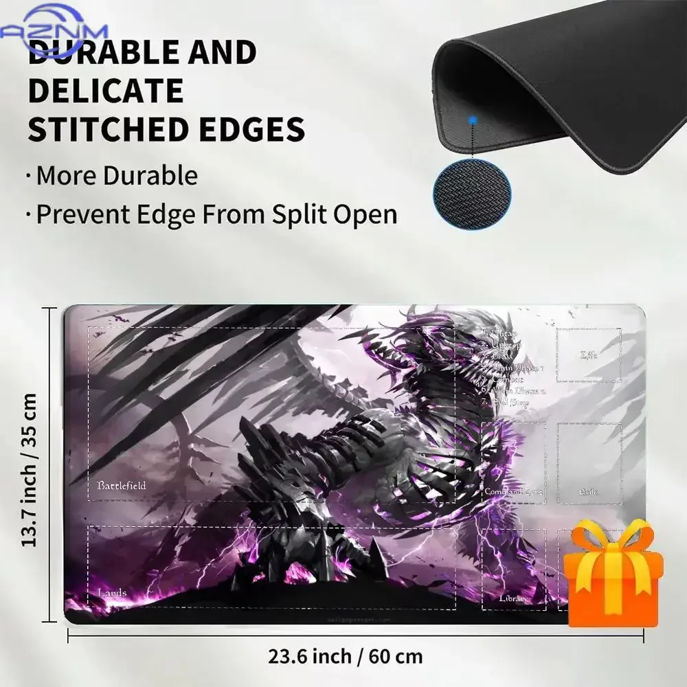 Purple Lightning Skeleton Dragon Zoned TCG Playmat  Desk Mat Mouse Pad Mousepad Non‑Slip Rubber For MTG Trading Card Game
