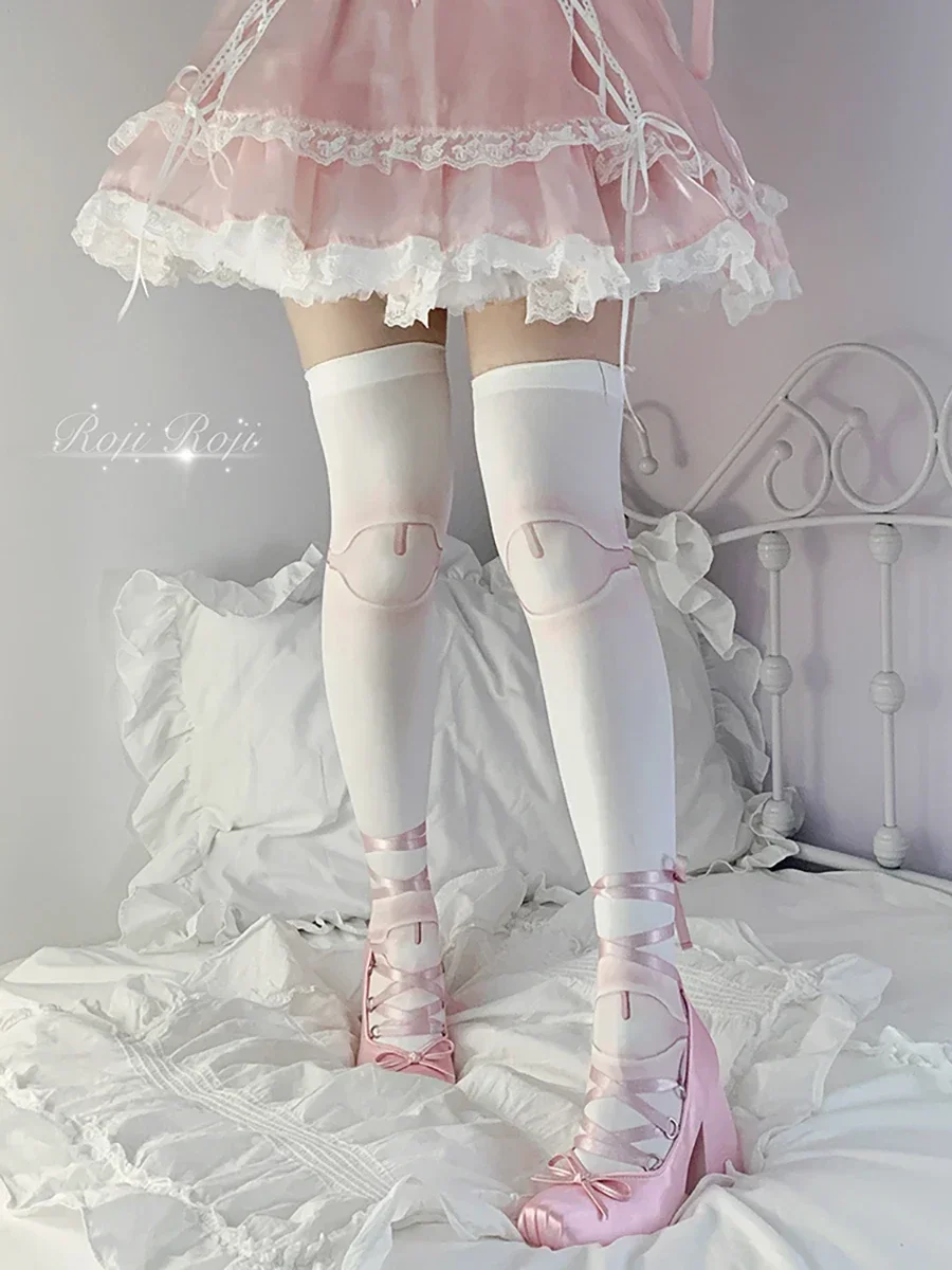 Puntas de pintura de Lolita japonesa para mujer, mallas elegantes adelgazantes ajustadas a la moda de otoño, medias sexis hasta el muslo bonitas