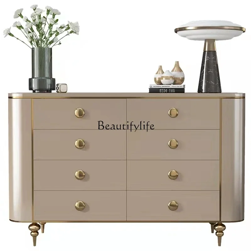 

FG40Affordable Luxury Style Chest of Drawers Modern Minimalist Stone Plate Bedroom Living Room Solid Wood Storage Drawer Locker