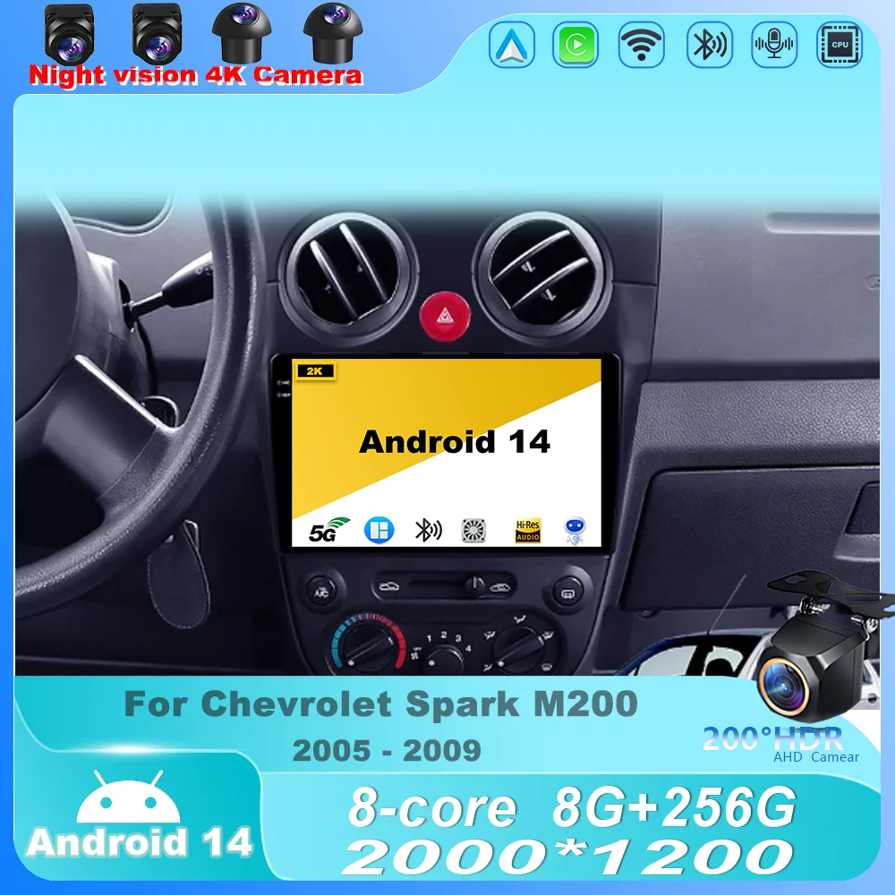 

Car Radio For Chevrolet Spark M200 2005 - 2009 Android 14 Multimedia Player Navigation 4G Wireless Carplay Head Unit Auto Stereo