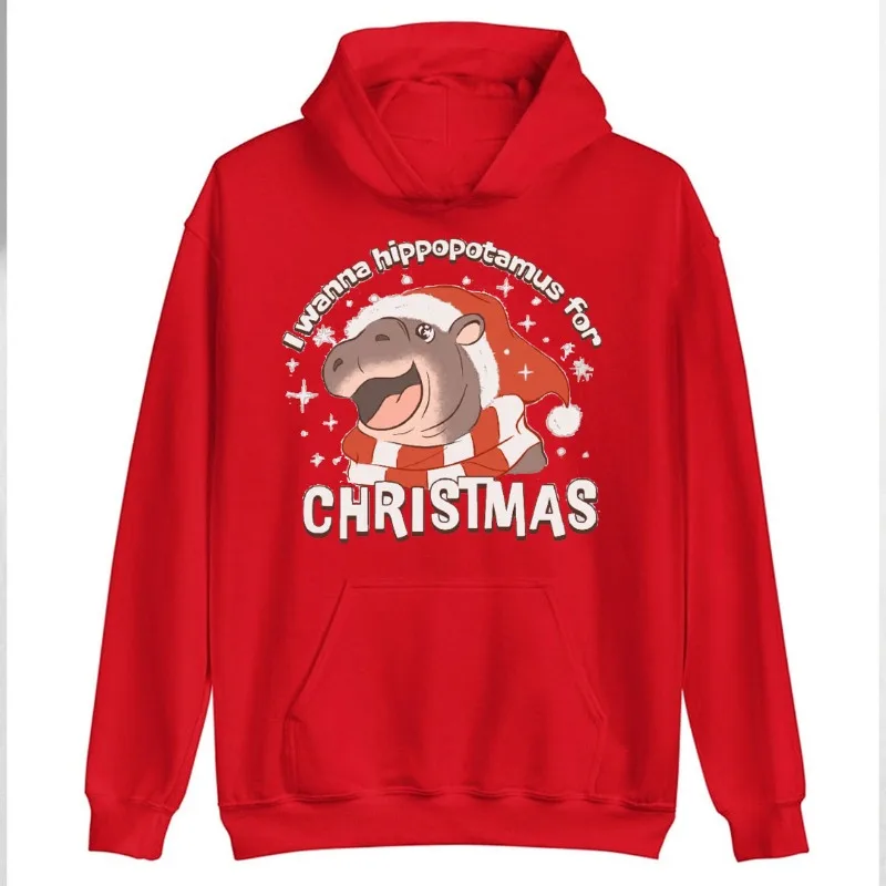 I Want A Hippopotamus for Christmas Long Sleeve Hippos Soft Comfortable Perfect Autumn Winter Thermal Hoodie Long Sleeve Tops