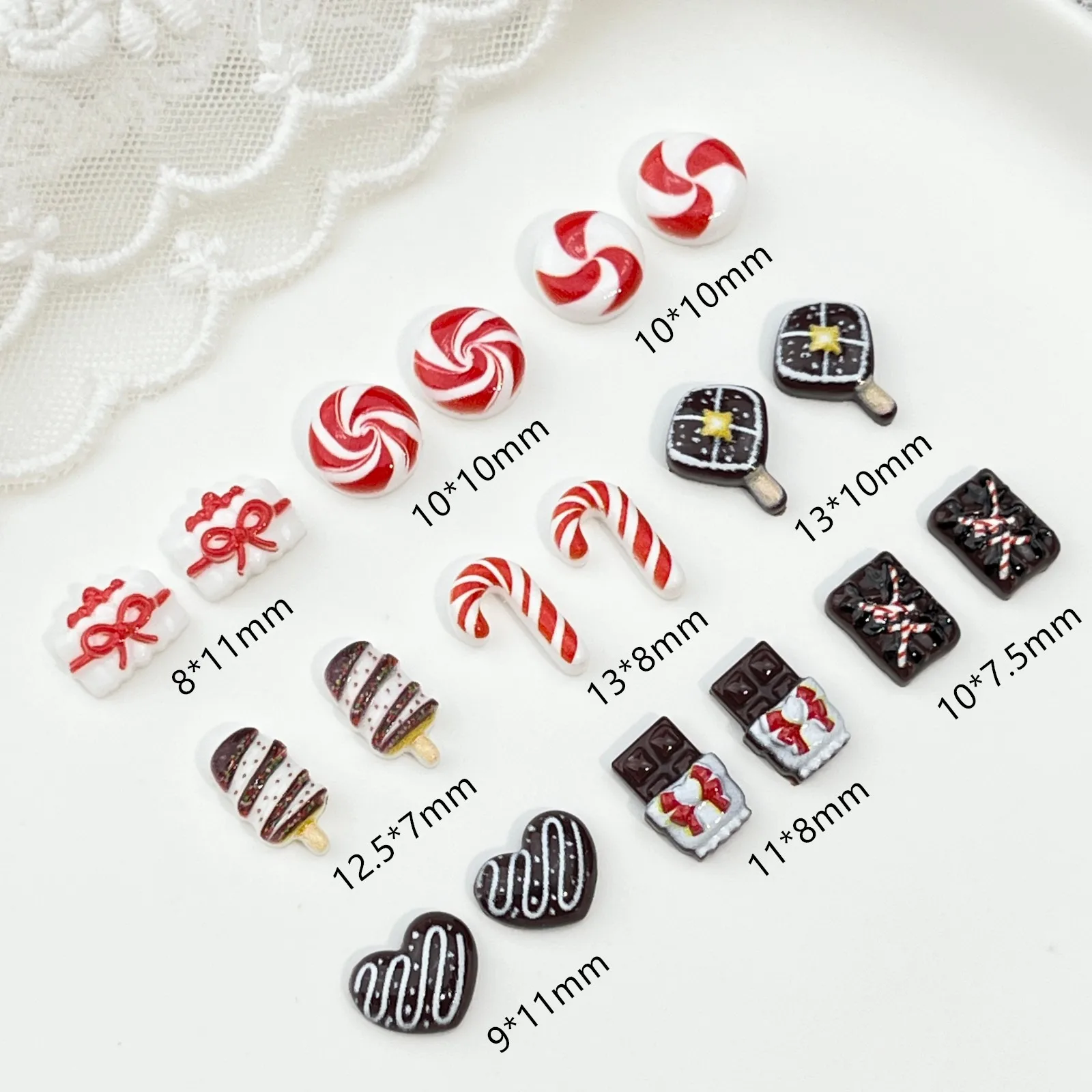 20pc Christmas Chocolate Candy Nail Charms Cute Simulation Series Food Play Cake Nails Accessories DIY Rhiestones Nails Decorati