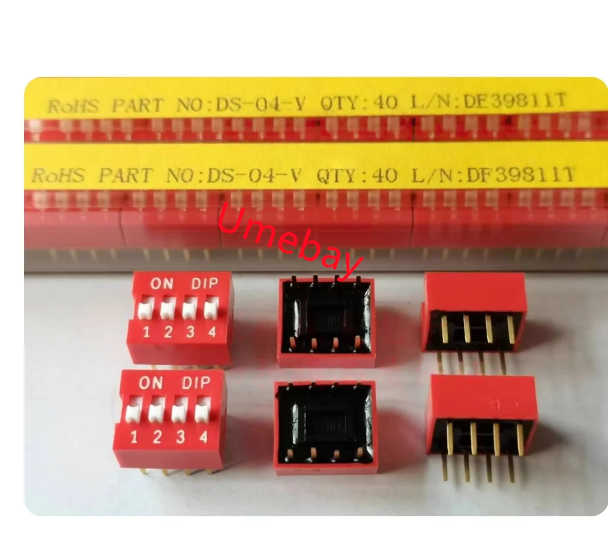 50 pieces, DS-04-V DIP program dip switch with 4-position spacing of 2.54MM encoding flat dip plug