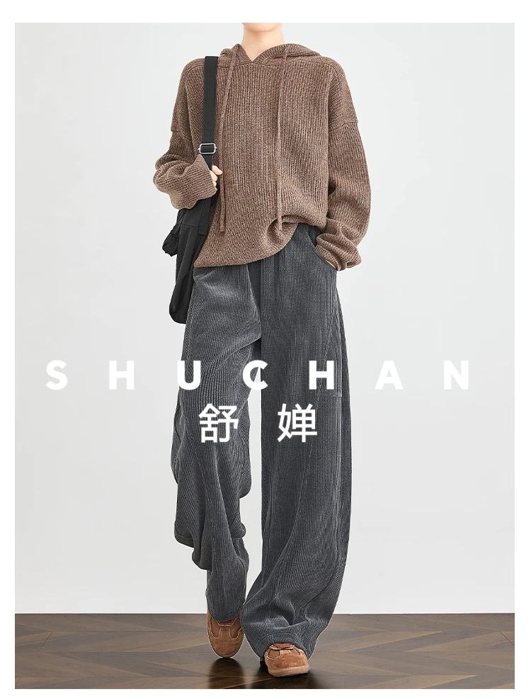 Dark Gray Extended Banana Pants Corduroy Loose Casual Scimitar Pants Women's Winter Streetwear Women