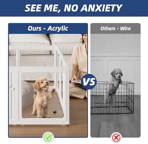 Clear Acrylic Dog Playpen Indoor, Puppy Cat Small Pet Play Pen, Pet Cat Playpen for Rabbits, Dog Fence Crate Kennel
