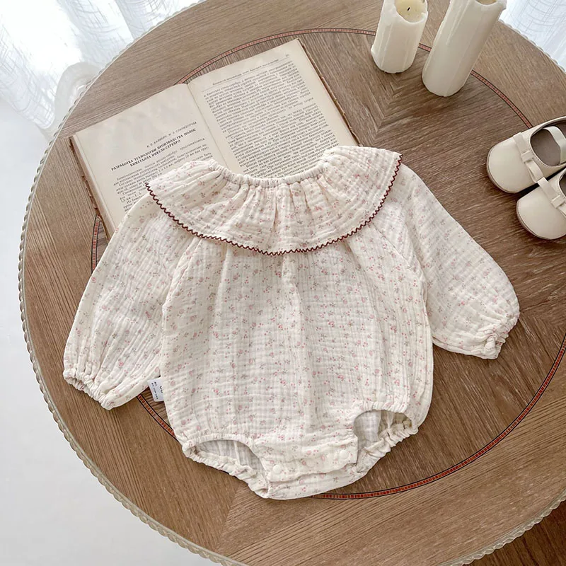 MILANCEL New Spring Baby Floral Bodysuit Girls Sweet Cotton Yarn Flower One Piece Toddler Infant Outwear