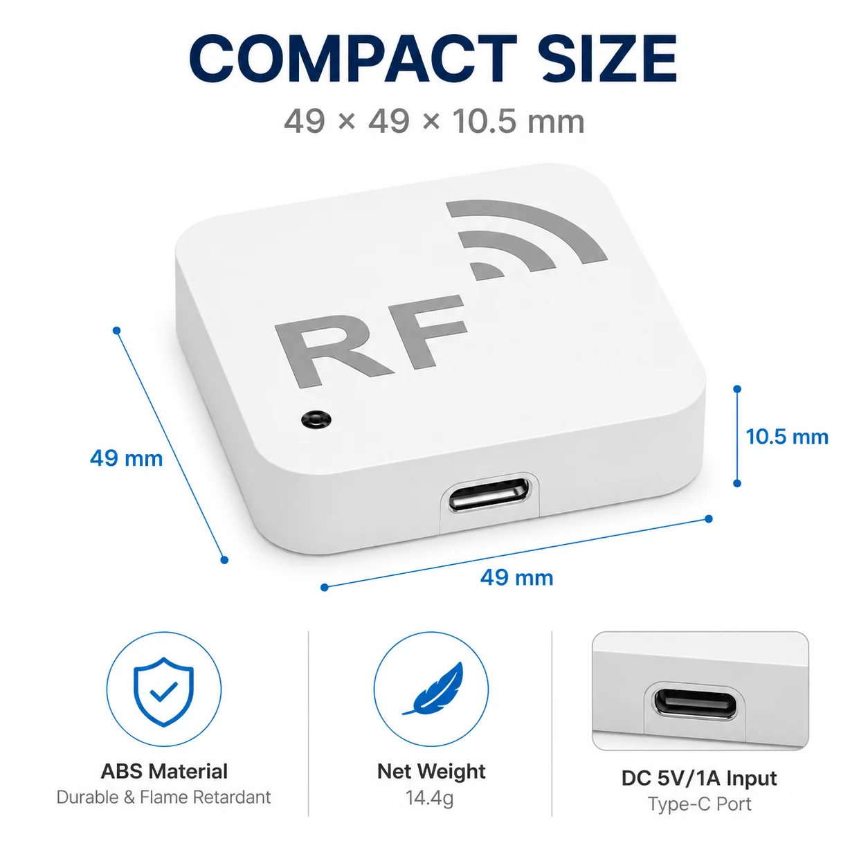 Smart RF Copier WiFi RF Remote Control Copier Wireless RF Bridge with Light Sensor Type-C 5V for Garage Door Gate Alarm Curtain