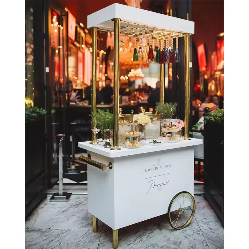 custom.Elegant White PVC Mobile Trolley Candy Display Cart Large Capacity Wheeled Float Multi-Function Professional Wedding