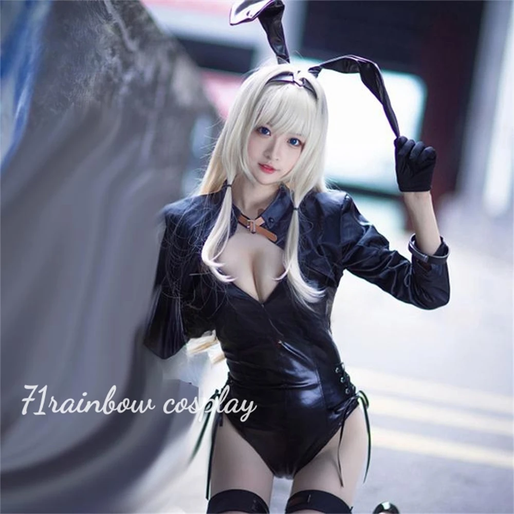 Customsized Girls Frontline AN94 Doujin Bunny Girl Cosplay Costume Black Leather Jumpsuits Clothes Sexy Cosplay