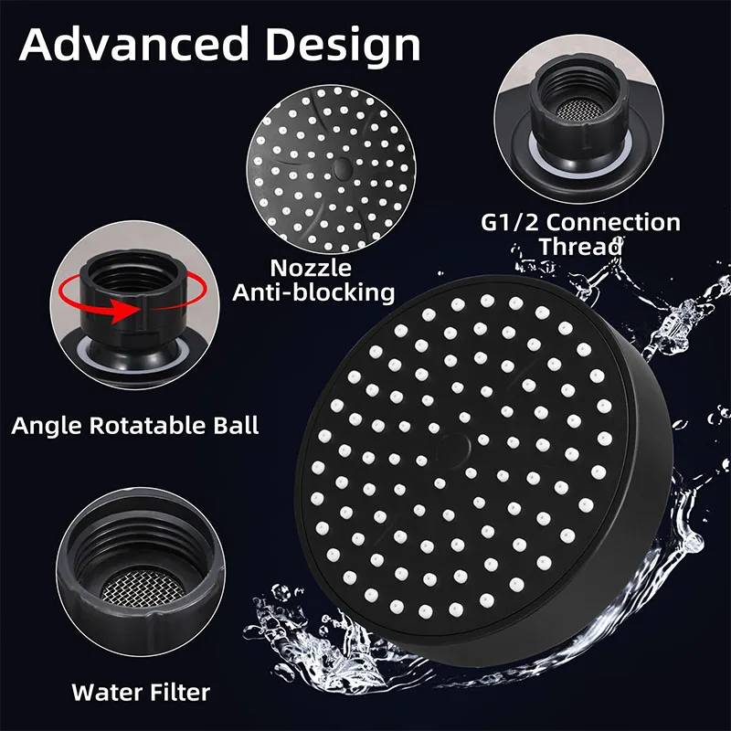Black Round Showerheads 4 Inch Rainfall Shower Head Sprayer Bathroom Fixture Faucet Replacement Part Rain Shower Black Finish