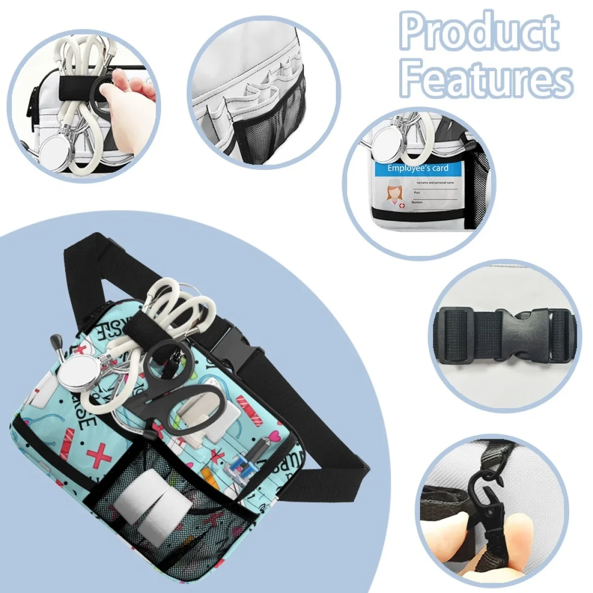 Portable Multi-Pocket Medical Pouch Nurse Stethoscope Printing Women Waist Bag Fanny Pack for Physician Assistants Pharmacists