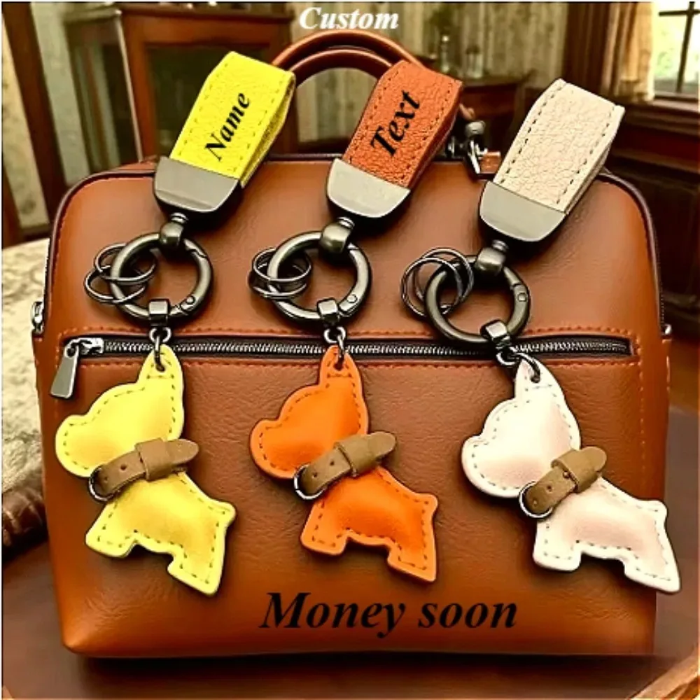 

Custom Name Metal Leather Dog Keychain Pendant Moto Car Keyring Laser Engrave Text Cartoon Key Ring Chain Backpack Chain Gift
