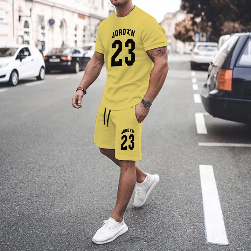 Black Men\'s Summer Mesh Hip-Hop Basketball T-Shirt 23 Printed Men Suits Leisure Sportswear Streetwear Shorts + Tops 2-Piece Set