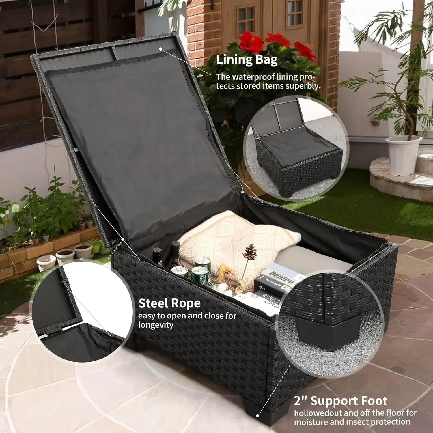 3 Pieces Patio Furniture Set Outdoor Sectional Wicker Patio Furniture Patio Couch  Outdoor Storage Table Waterproof , Light Grey