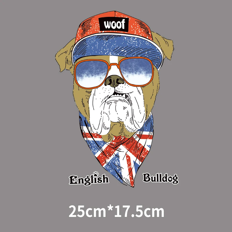 Fashion Bull Dog Diy Iron-on Transfers Easy Use Kids Boys Parches Washable Iron Appliqued Custom Heat T-shirt Decorate