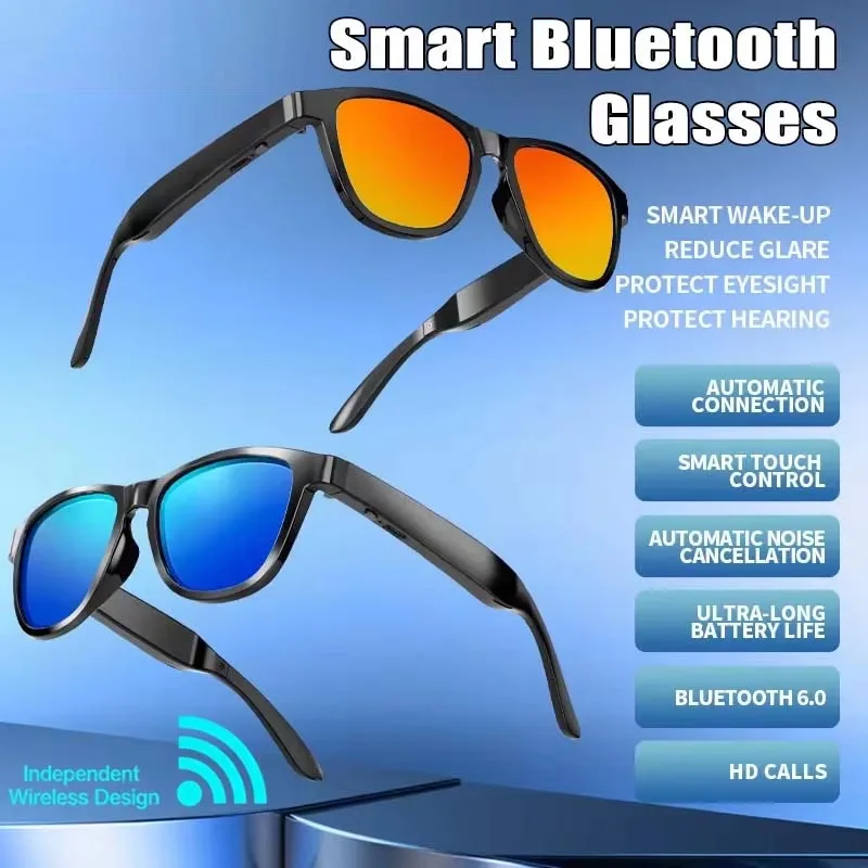 New Smart Bluetooth Sunglasses Listen to Music Make Calls Fashionable Sunglasses with Air-Conduction Audio Touch Controls