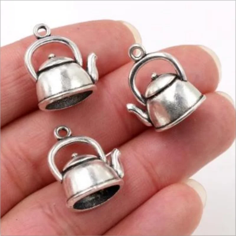 10Pcs/Lot 19x17x10mm Antique Silver Color Antique Bronze Plated 3D Kettle Pendants Teapot Pendants Charm 3D Kettle Charm