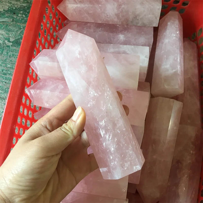 Natural Stones Rose Quartz Large Wand Tower Point Custom Made Crystal Gemstones Healing Reiki Home Decoration