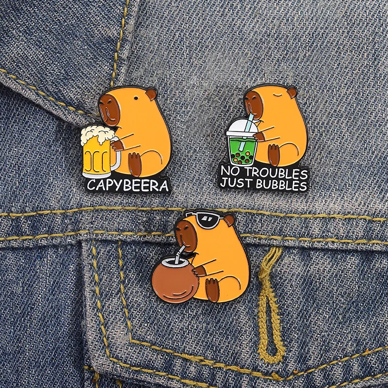 Capibala Cartoon Brooch Cute Little Animal Capybara Paint Badge Student Bag Decoration Medal Enamel Pins Brooches for Clothing