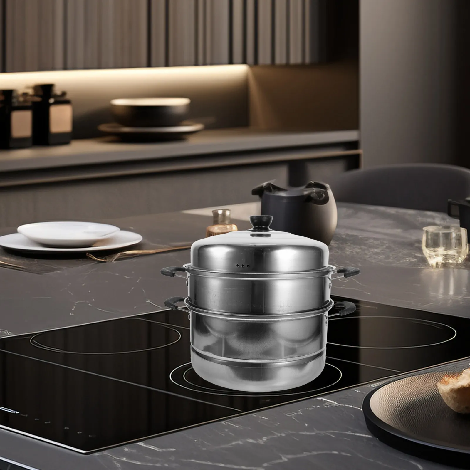 1Pcs Stainless Steel Steamer Pot Three Layer Stackable Cooking Pot for Home Induction Gas Stove Convenient Stockpot for Home