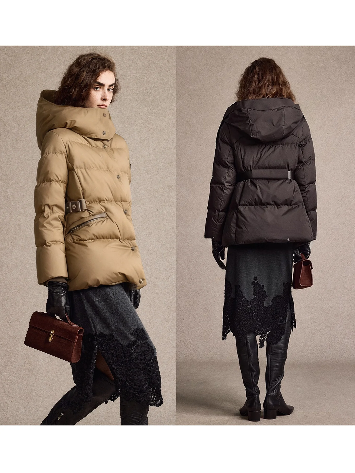 

Уличная ветрозащитная теплая пуховая куртка с капюшоном и регулировкой на талии, средней длины, YR0287 – модный незаменимый элемент гардероба для холодной погоды