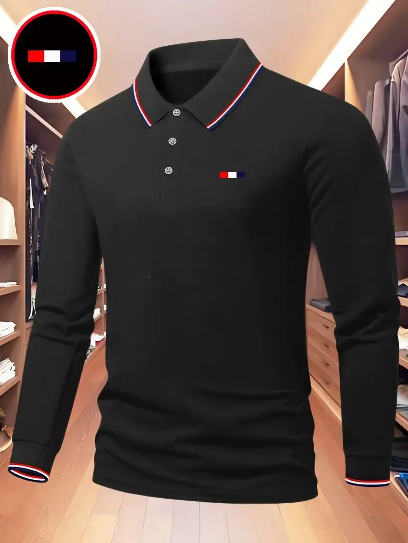 

The new men's long-sleeved POLO shirt for Spring and Autumn 2025 is casual comfortable and soft with 3D pattern printing