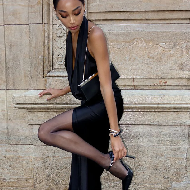 أوروبا وأمريكا ربيع جديد مثير عميق الخامس عارية الذراعين فستان مزاجه انقسام بلون فستان امرأة