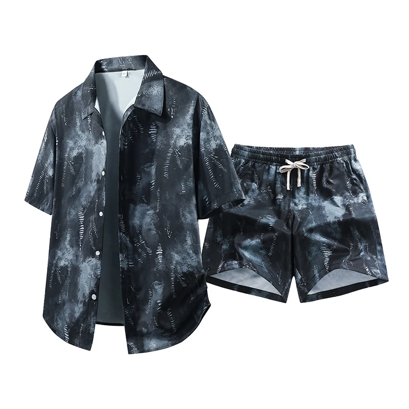 

UETEEY Men Sets Print Patchwork Lapel Short Sleeve Casual Shirt Beach Shorts Summer Streetwear Vacation Hawaiian Suits Man