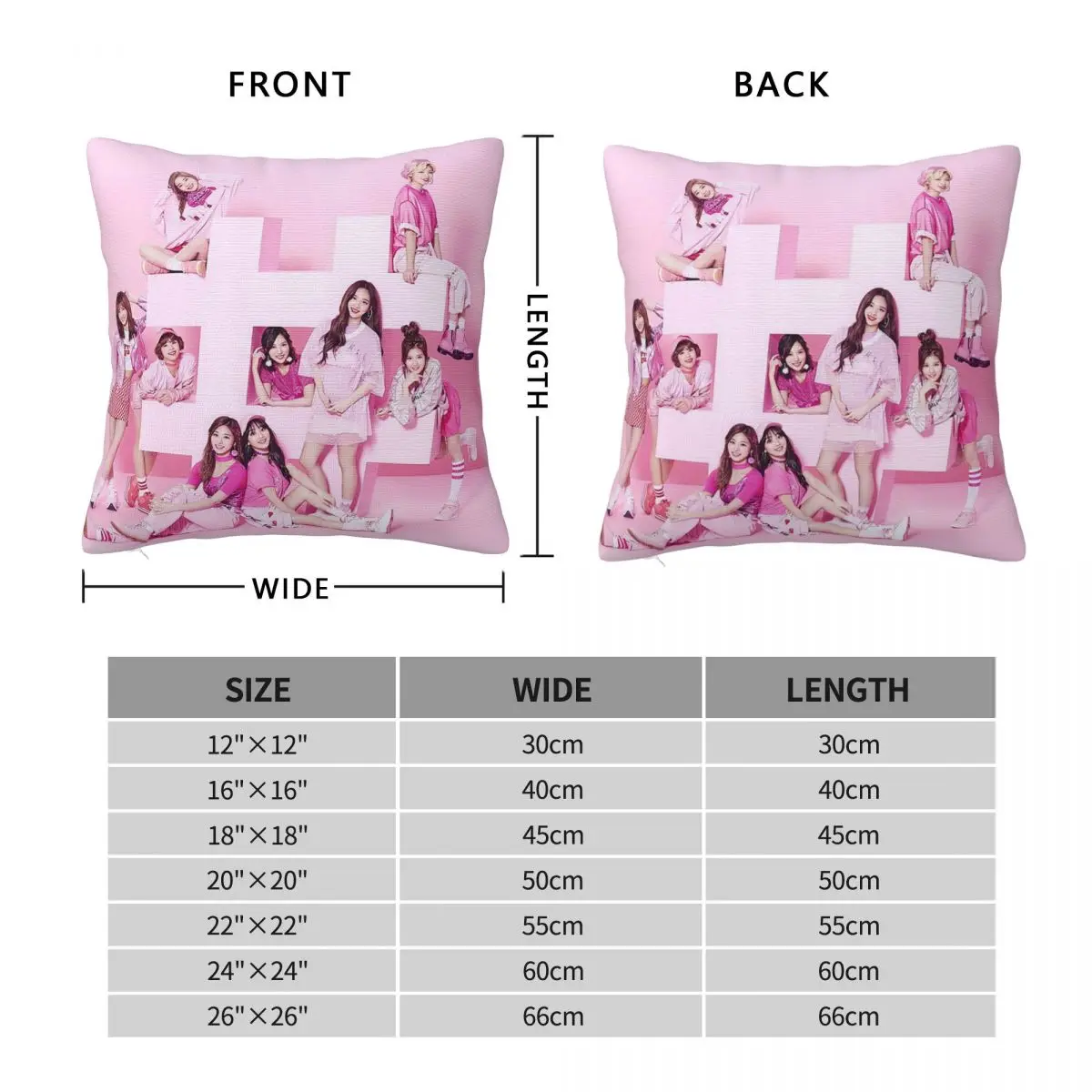 Fun Kpop Singer Twice Girls Square Pillowcase Pillow Cover Polyester Cushion Decor Comfort Throw Pillow for Home Car