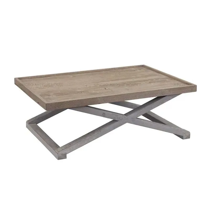 Classic Nordic Retro Antique Regenerated Pine Two Color Hand Painted Coffee Table Furniture