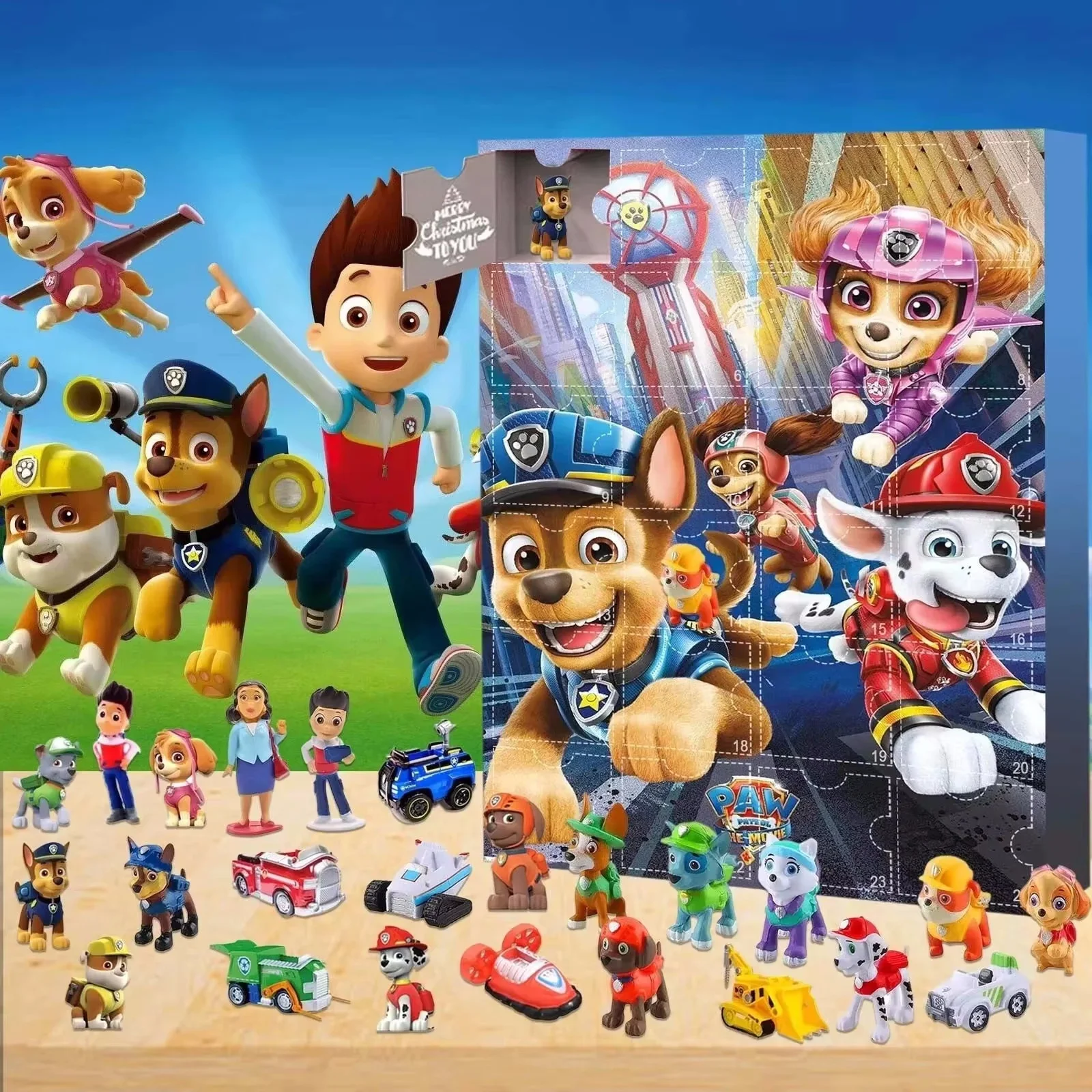 Kalendarz Adwentowy z Figurkami Psi Patrolu, 24 Dni, Blind Box, Marshall Chase Rocky Skye, Model Zabawka, Prezent Świąteczny