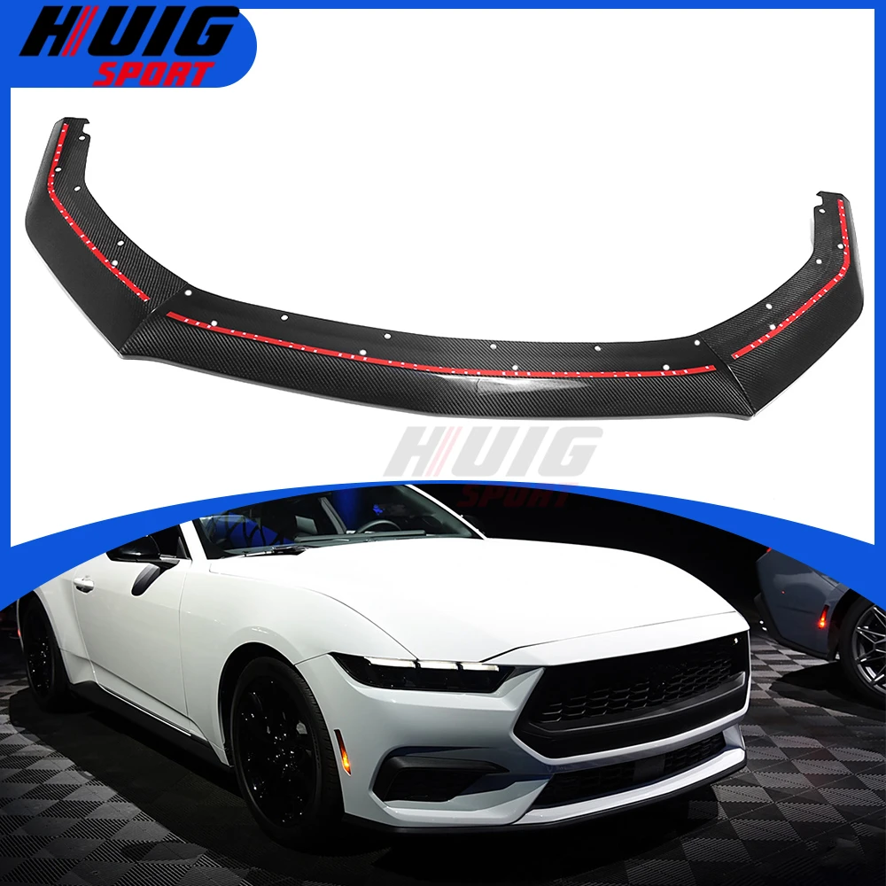 3PCS Carbon For Ford Mustang S650 GT Ecoboost 2024 Exterior Car Front Bumper Lip Splitter Body Kit Guard Cover Trim Accessories