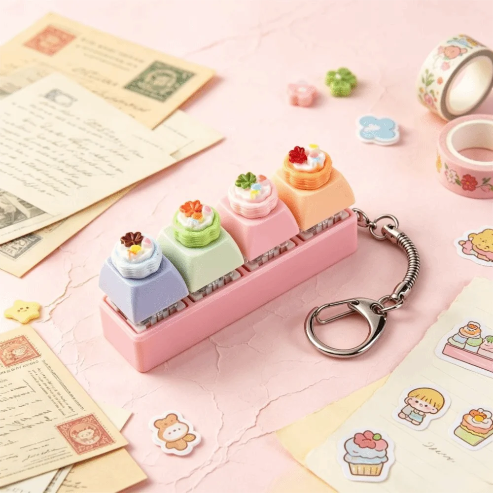 Mechanical Click Keycap Fidget Keychain Egg Tart Pass The Time Keyboard Clicker Keyring Finger Button Mini
