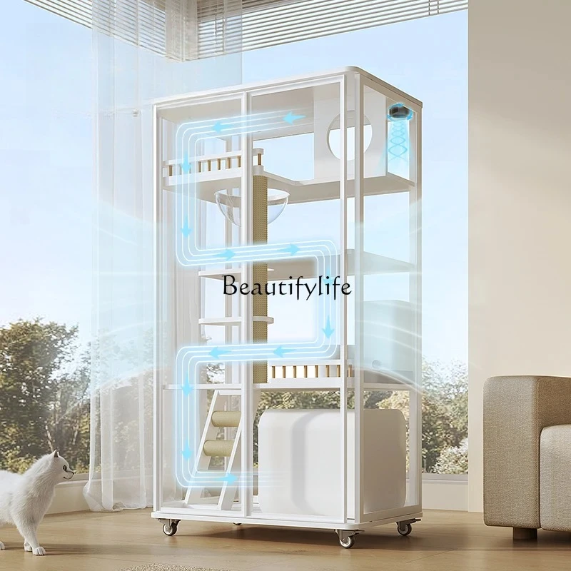 02Glass cat villa does not occupy an area of household transparent cage, litter basin, panoramic cat cabinet integrated