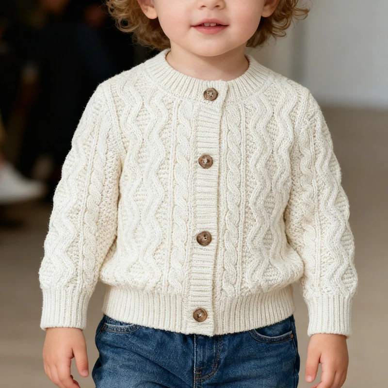 ربيع جديد 2026 على الطراز الكوري لحديثي الولادة والأولاد والبنات سترة معطف للأطفال الصغار سترة منسوجة معطف 0-3 سنوات ملابس أطفال #1