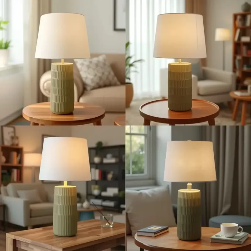 Fabric Ceramic Desk Lamp for Bedroom Study Living Room Decorative Bedside Ambient Light Ornament