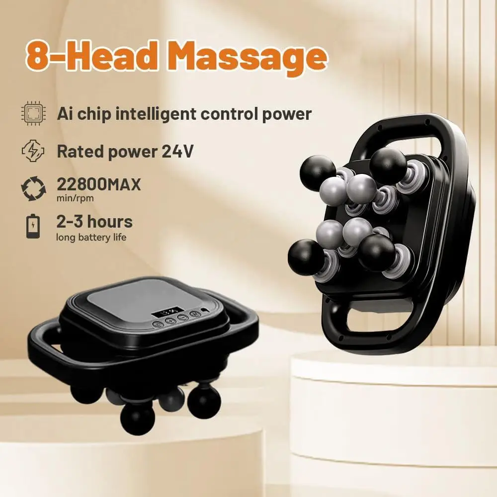 

Массажер с LED-дисплеем, 8 насадок, высокочастотная вибрация, быстрое восстановление, глубокий перкуссионный массаж тканей, прочный и долговечный.