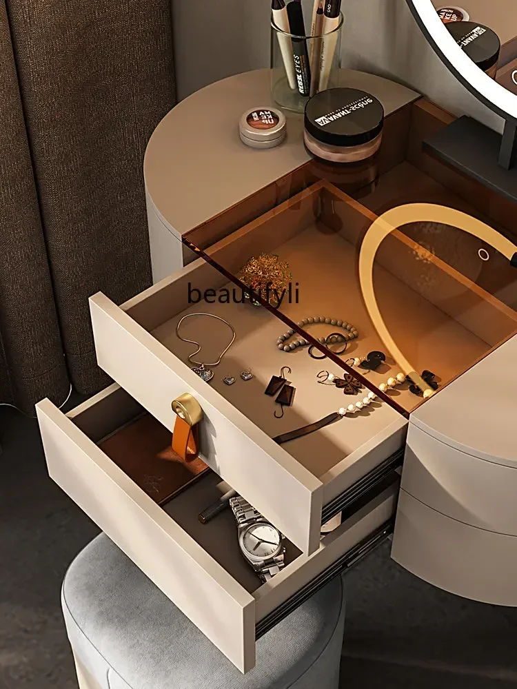 Dresser Bedroom Modern Minimalist Glass Dressing Table Small Apartment Storage Cabinet Integrated TableC