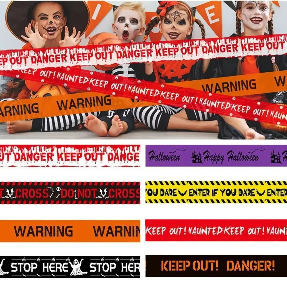 Yellow Red Halloween Danger Caution Tape Long Strip No Entry Print Warning Line Tape Isolation Belt Crime Scene Barrier